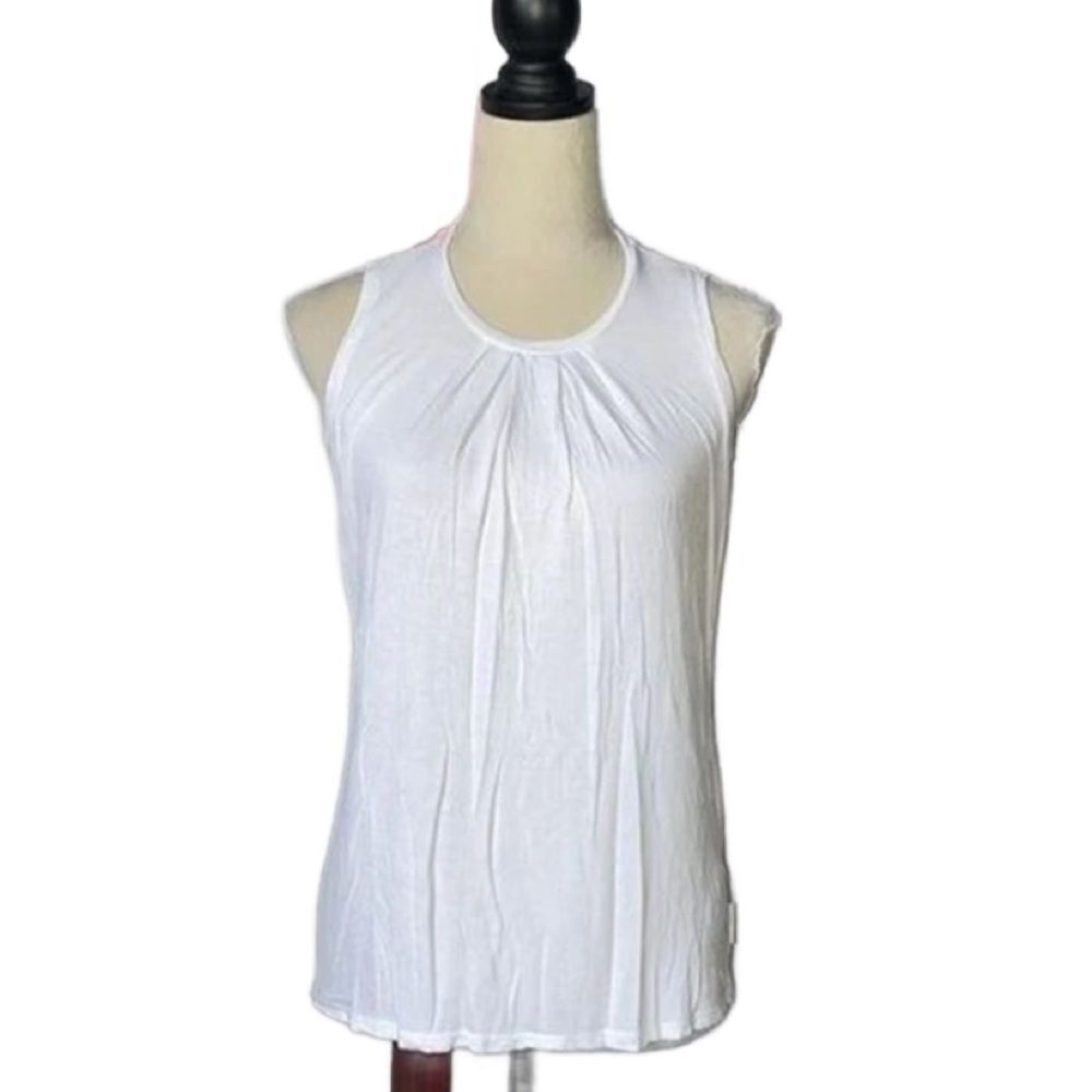 Calvin Klein White Lightweight Sleeveless Top w/Pleated Neckline (Size: Small)